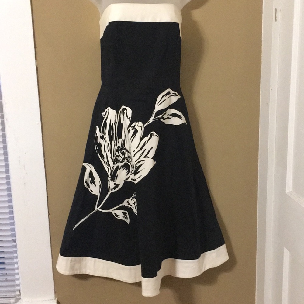 Strapless black flower print dress